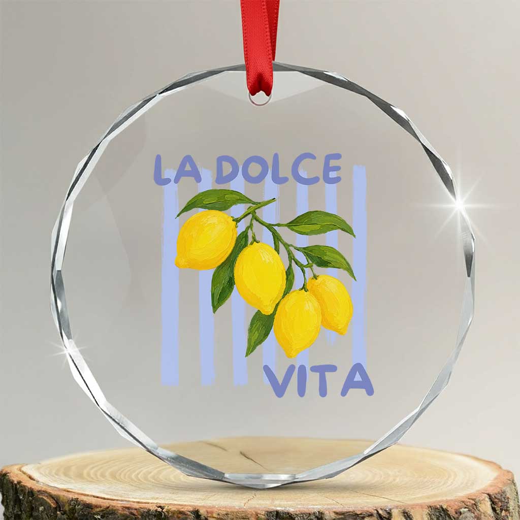 La Dolce Vita Lemon Italian Summer Crystal Glass Ornament Blue Striped TS11 Transparent Glass 3'' Circle Print Your Wear