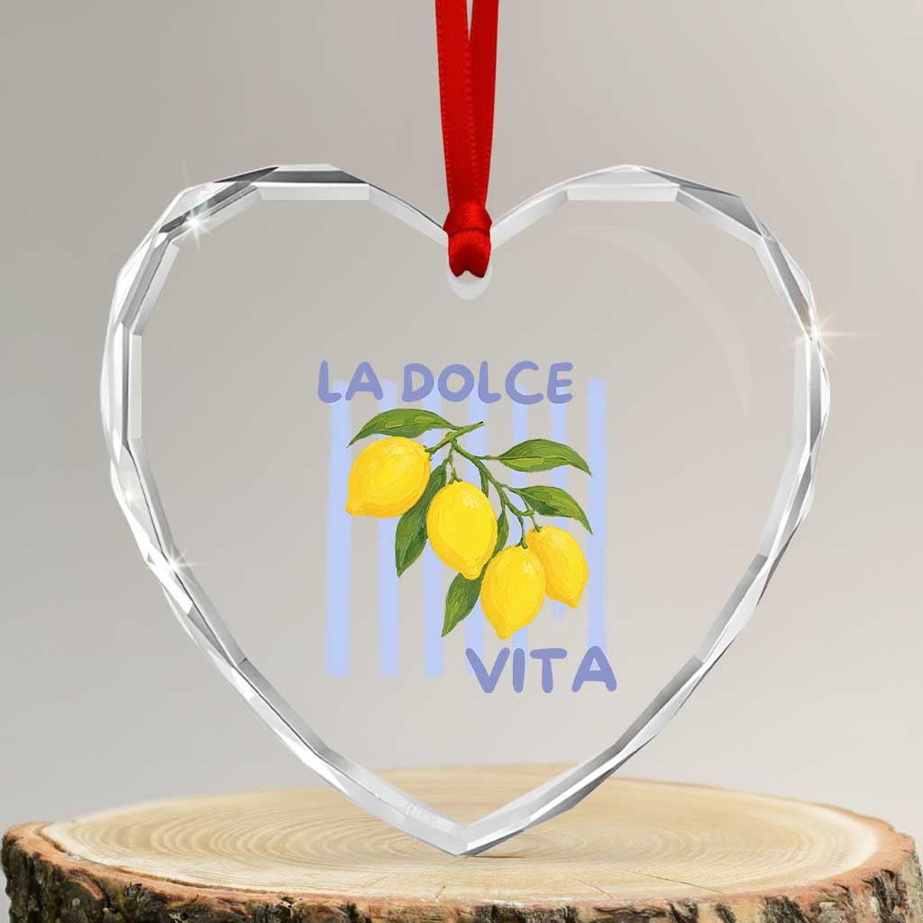 La Dolce Vita Lemon Italian Summer Heart Crystal Glass Ornament Blue Striped TS11 Transparent Glass 3'' Heart Print Your Wear