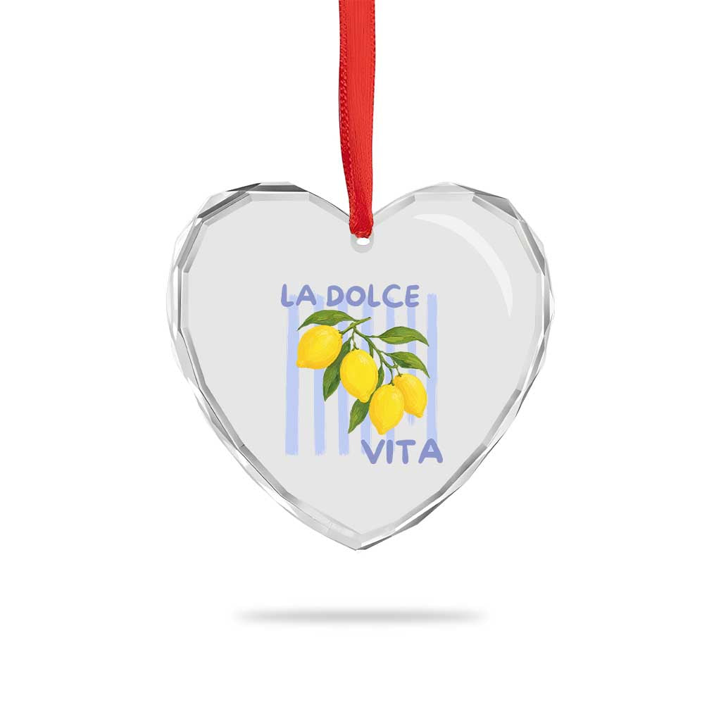 La Dolce Vita Lemon Italian Summer Heart Crystal Glass Ornament Blue Striped TS11 Print Your Wear