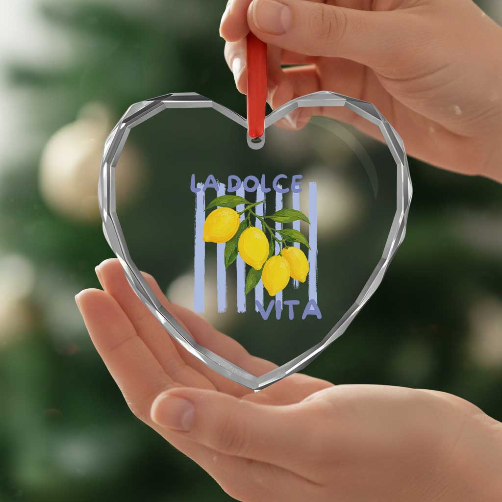 La Dolce Vita Lemon Italian Summer Heart Crystal Glass Ornament Blue Striped TS11 Print Your Wear