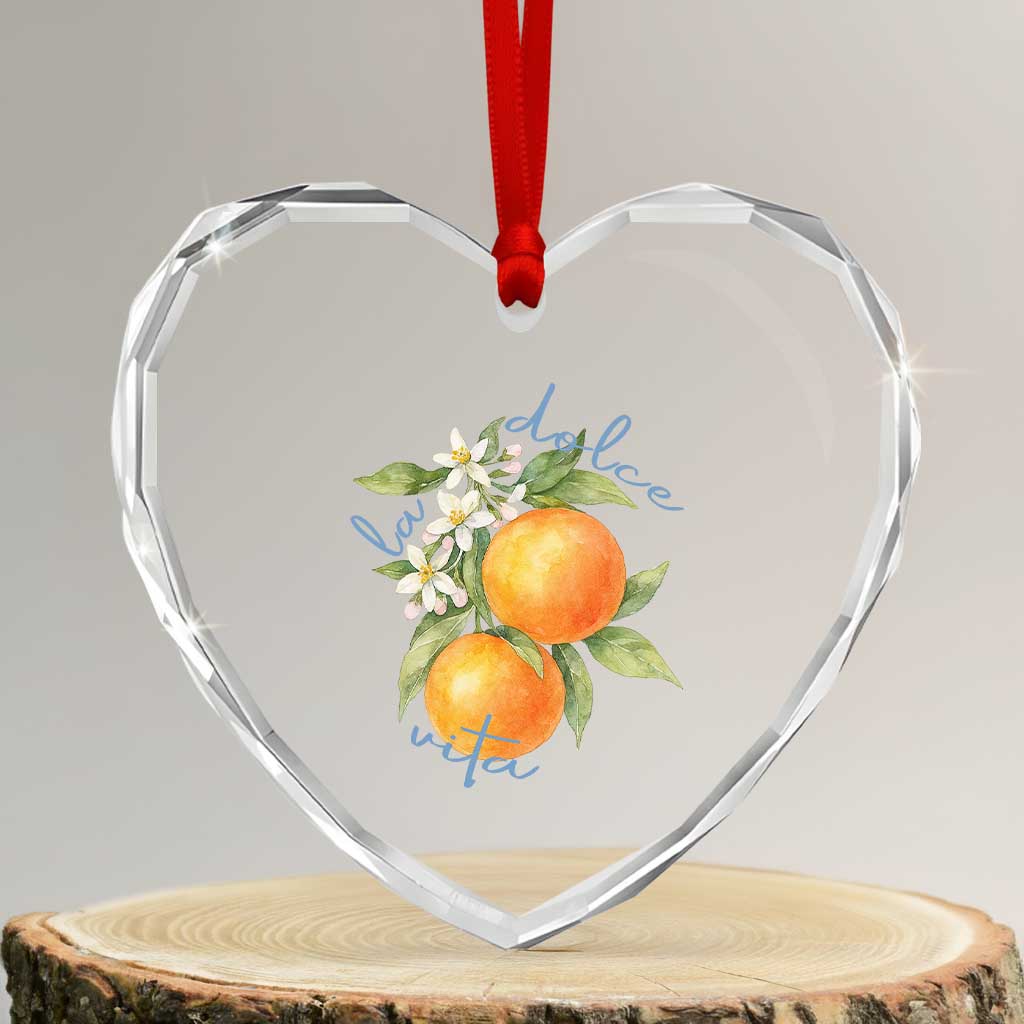 La Dolce Vita Oranges Heart Crystal Glass Ornament Romantic Italian Citrus Blossom Mediterranean Charm TS02 Transparent Glass 3'' Heart Print Your Wear