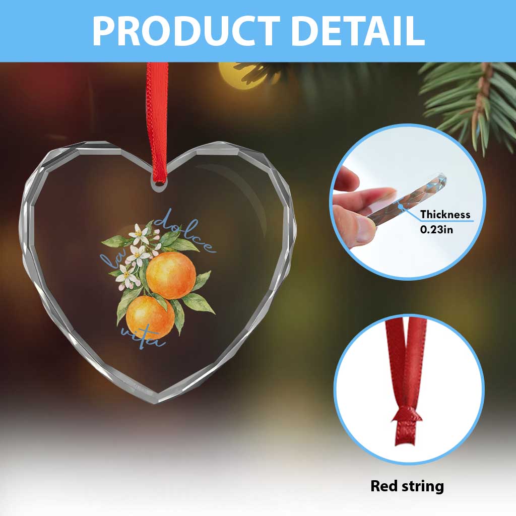 La Dolce Vita Oranges Heart Crystal Glass Ornament Romantic Italian Citrus Blossom Mediterranean Charm TS02 Print Your Wear