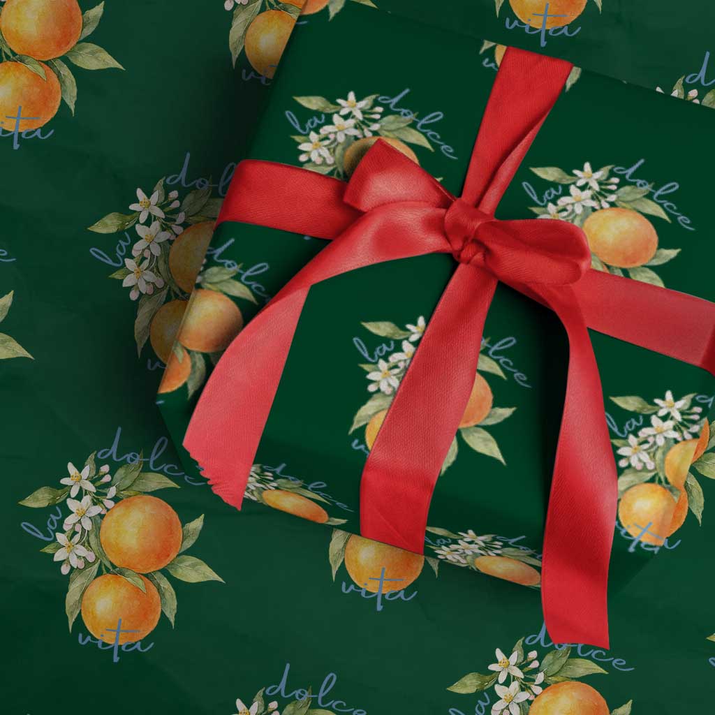 La Dolce Vita Oranges Wrapping Paper Roll Romantic Italian Citrus Blossom Mediterranean Charm TS02 Green Print Your Wear