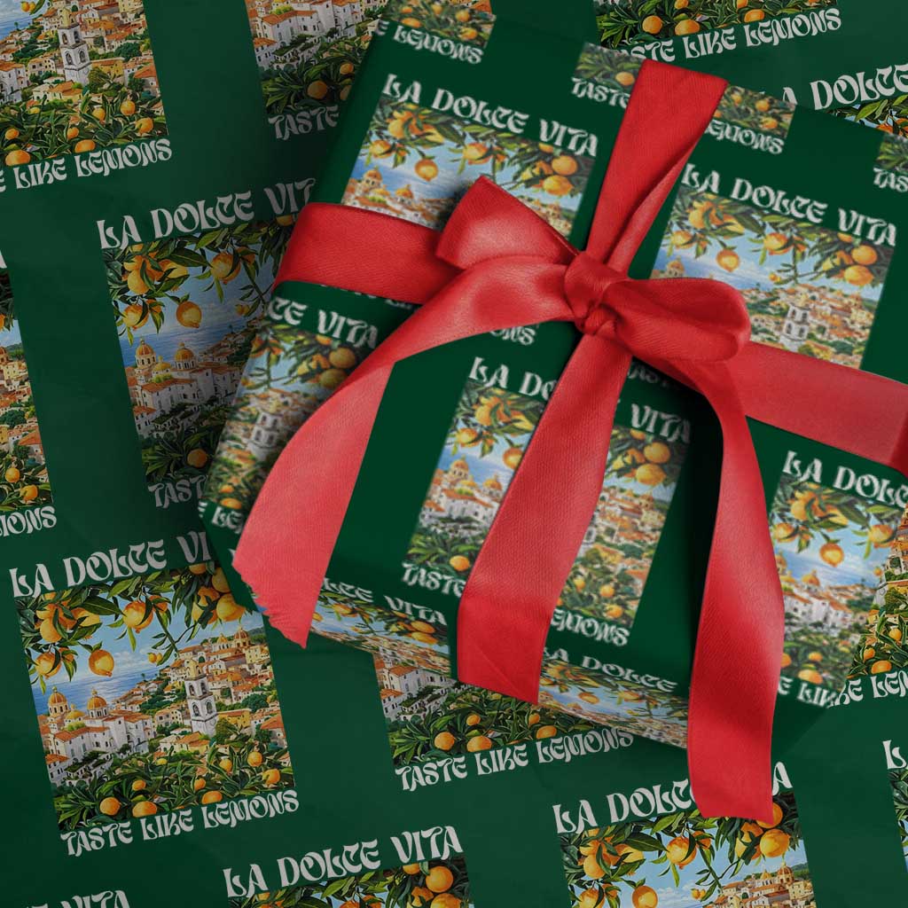 La Dolce Vita Taste Like Lemons Wrapping Paper Roll Retro Italian Village Citrus Summer Wanderlusters TS02 Green Print Your Wear
