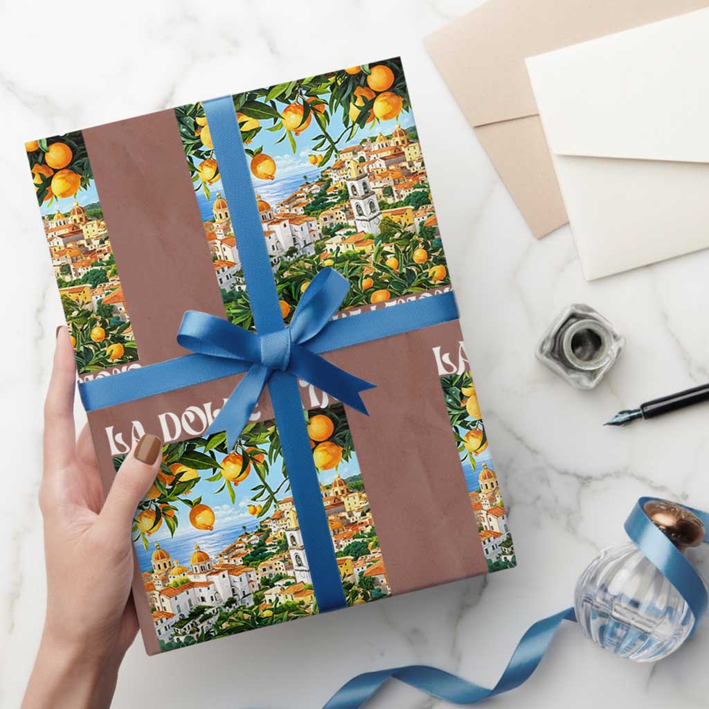 La Dolce Vita Taste Like Lemons Wrapping Paper Roll Retro Italian Village Citrus Summer Wanderlusters TS02 Mocha Print Your Wear