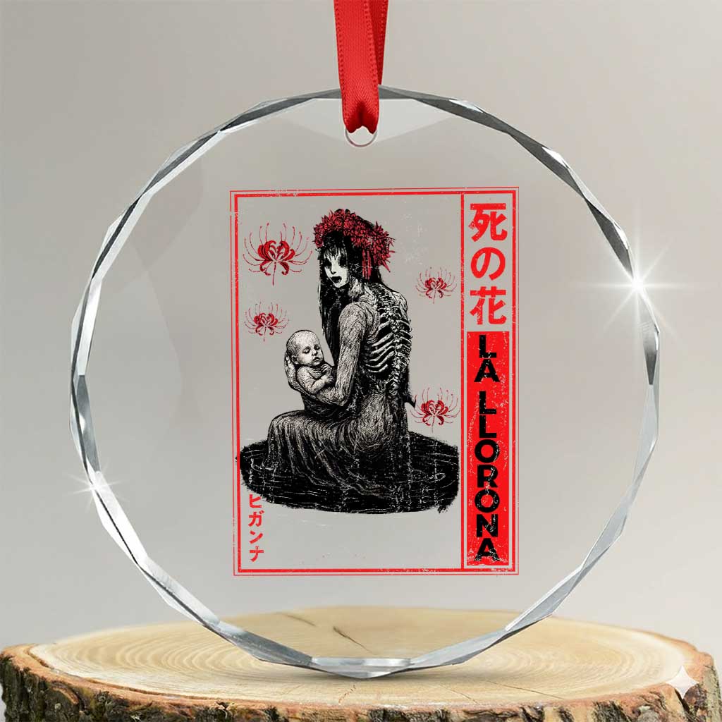 La Llorona Crystal Glass Ornament Folklore Japanese Spider Lily Soft Grunge Anime Aesthetic Flower TS10 Transparent Glass 3'' Circle Print Your Wear