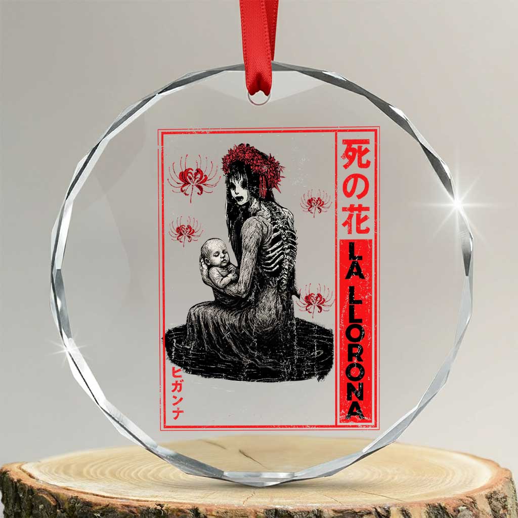 La Llorona Crystal Glass Ornament Folklore Japanese Spider Lily Soft Grunge Anime Aesthetic Flower TS10 Transparent Glass 3'' Circle Print Your Wear