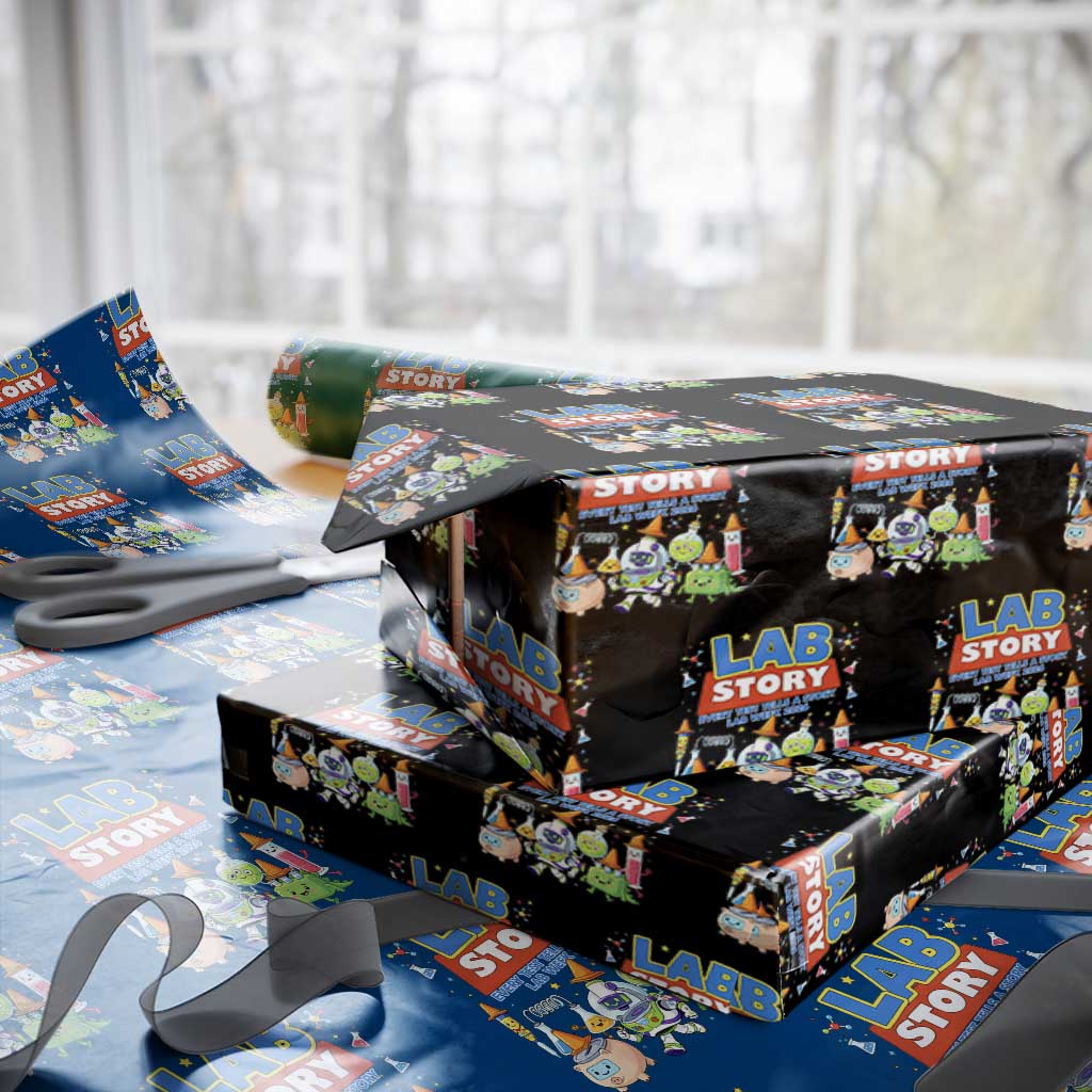 Lab Story Every Test Tells a Story Lab Week 2026 Wrapping Paper Roll Science Characters Lab Techs Medical Laboratory TS02 Black Print Your Wear