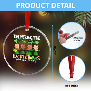 Labor and Delivery Nurse St Patrick's Day Crystal Glass Ornament Delivering The Cutest Little Lucky Charms - Print Your Wear
