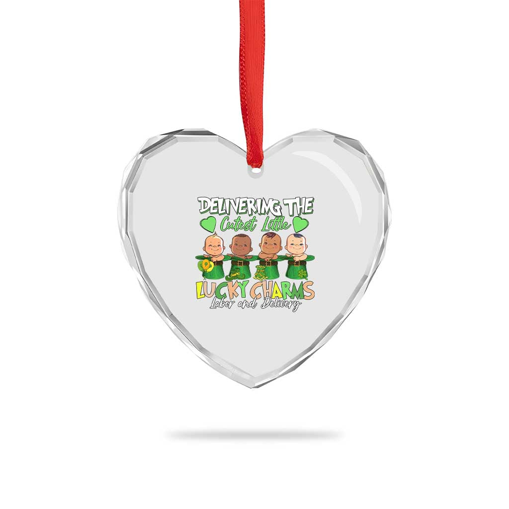 Labor and Delivery Nurse St Patrick's Day Heart Crystal Glass Ornament Delivering The Cutest Little Lucky Charms TS02 Print Your Wear
