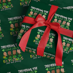 Labor and Delivery Nurse St Patrick's Day Wrapping Paper Roll Delivering The Cutest Little Lucky Charms TS02 Green Print Your Wear
