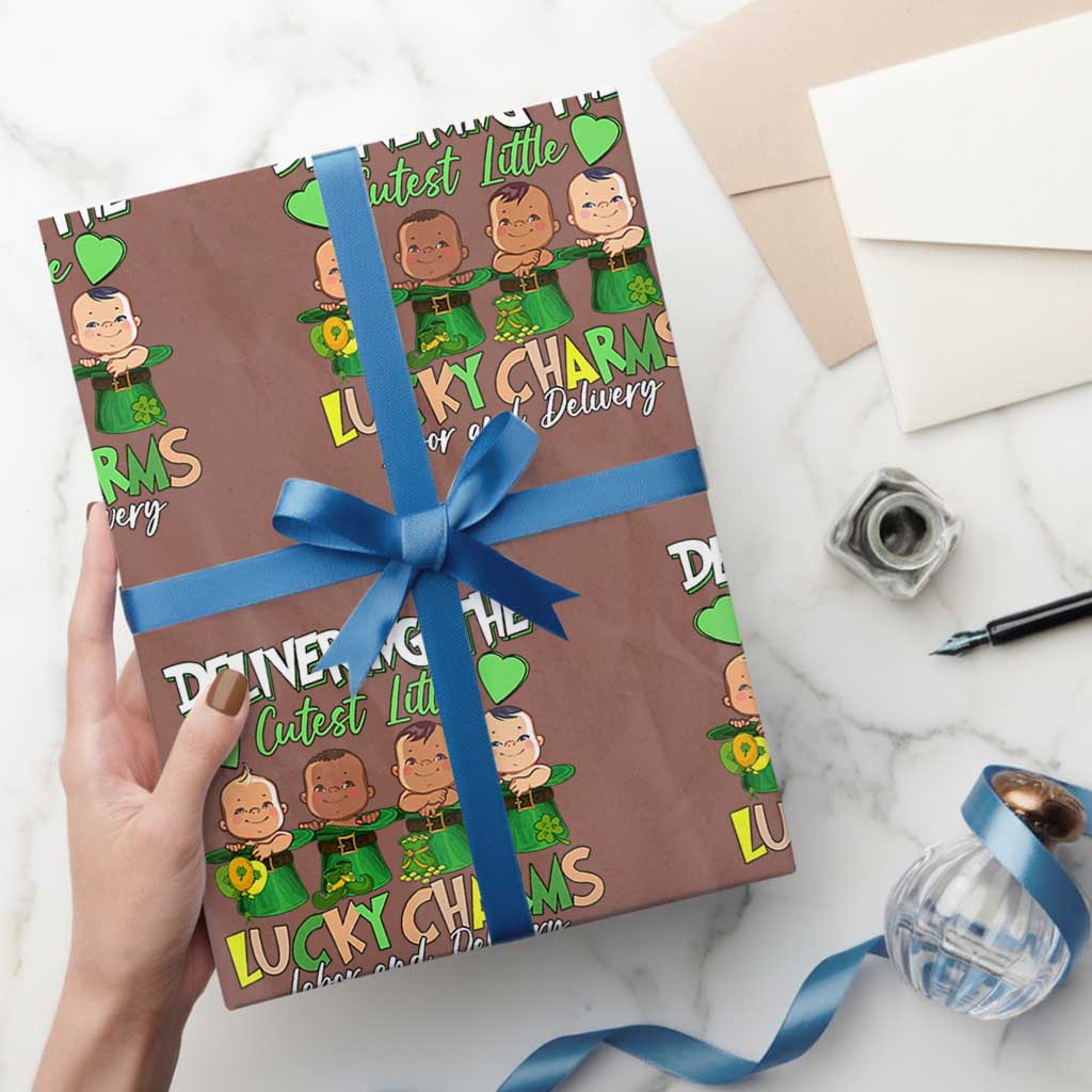 Labor and Delivery Nurse St Patrick's Day Wrapping Paper Roll Delivering The Cutest Little Lucky Charms TS02 Mocha Print Your Wear