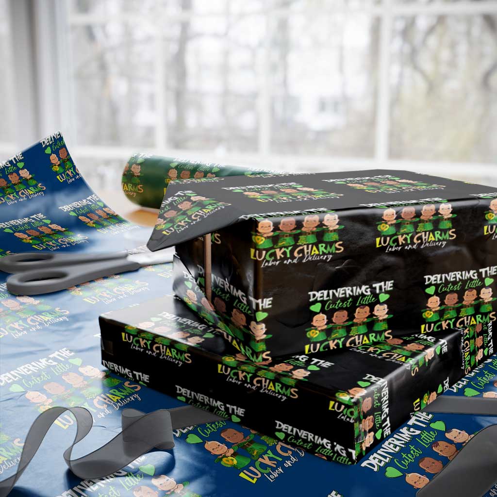 Labor and Delivery Nurse St Patrick's Day Wrapping Paper Roll Delivering The Cutest Little Lucky Charms TS02 Black Print Your Wear