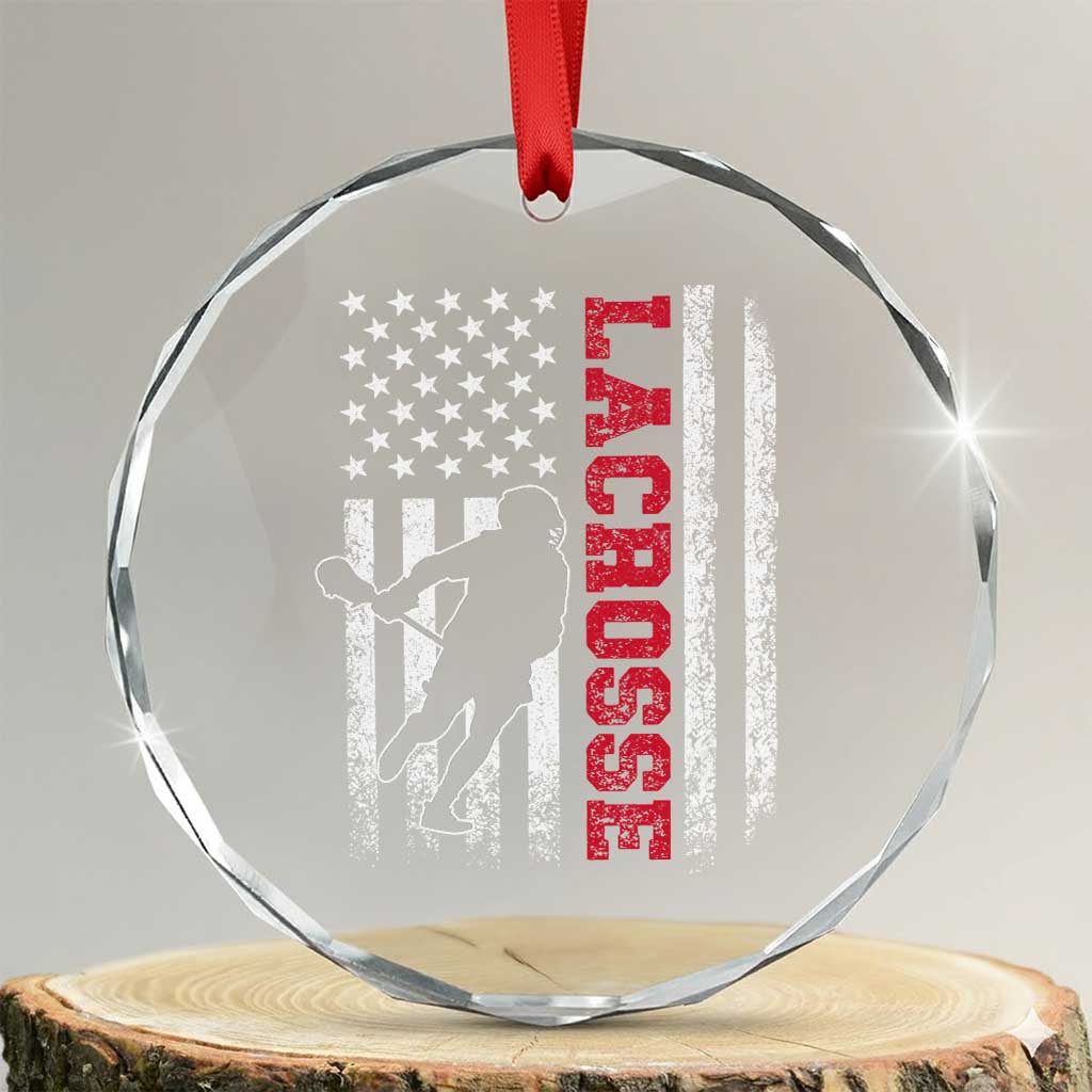 Lacrosse American Flag Lax Men 4th of July Crystal Glass Ornament TS11 Transparent Glass 3'' Circle Print Your Wear