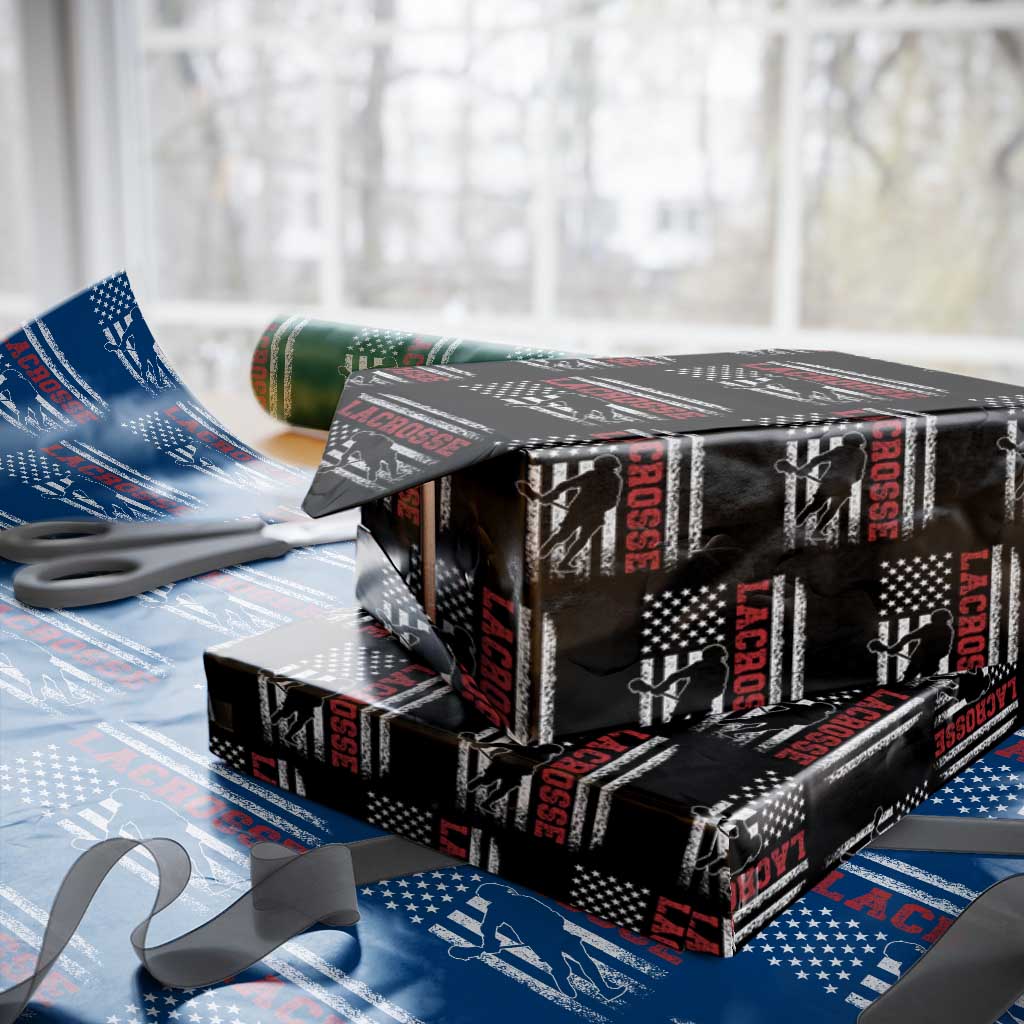 Lacrosse American Flag Lax Men 4th of July Wrapping Paper Roll TS11 Black Print Your Wear