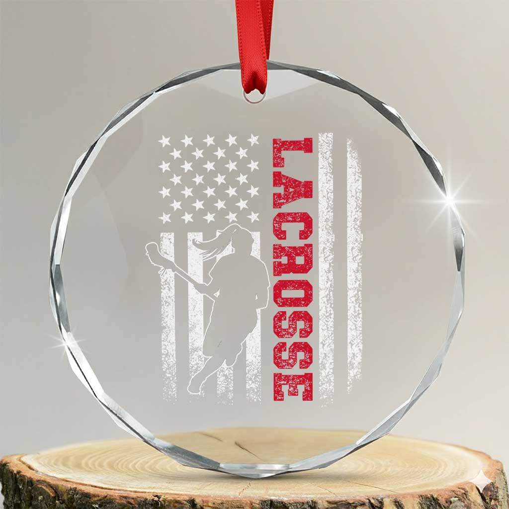 Lacrosse American Flag Lax Women 4th of July Crystal Glass Ornament TS11 Transparent Glass 3'' Circle Print Your Wear