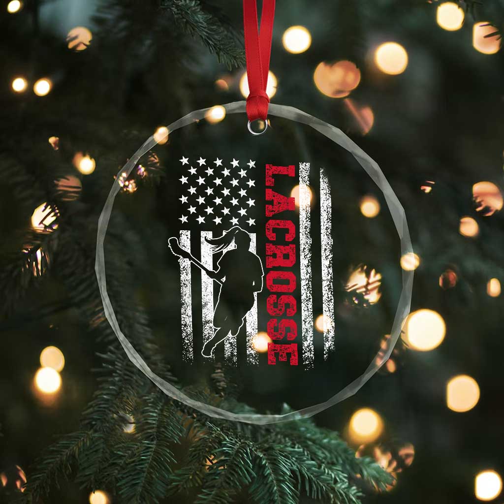 Lacrosse American Flag Lax Women 4th of July Crystal Glass Ornament TS11 Print Your Wear