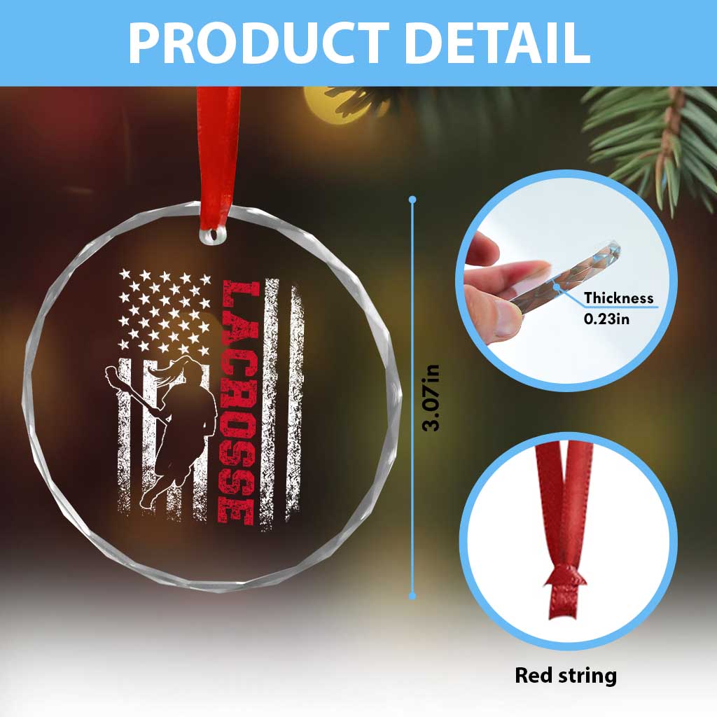 Lacrosse American Flag Lax Women 4th of July Crystal Glass Ornament TS11 Print Your Wear