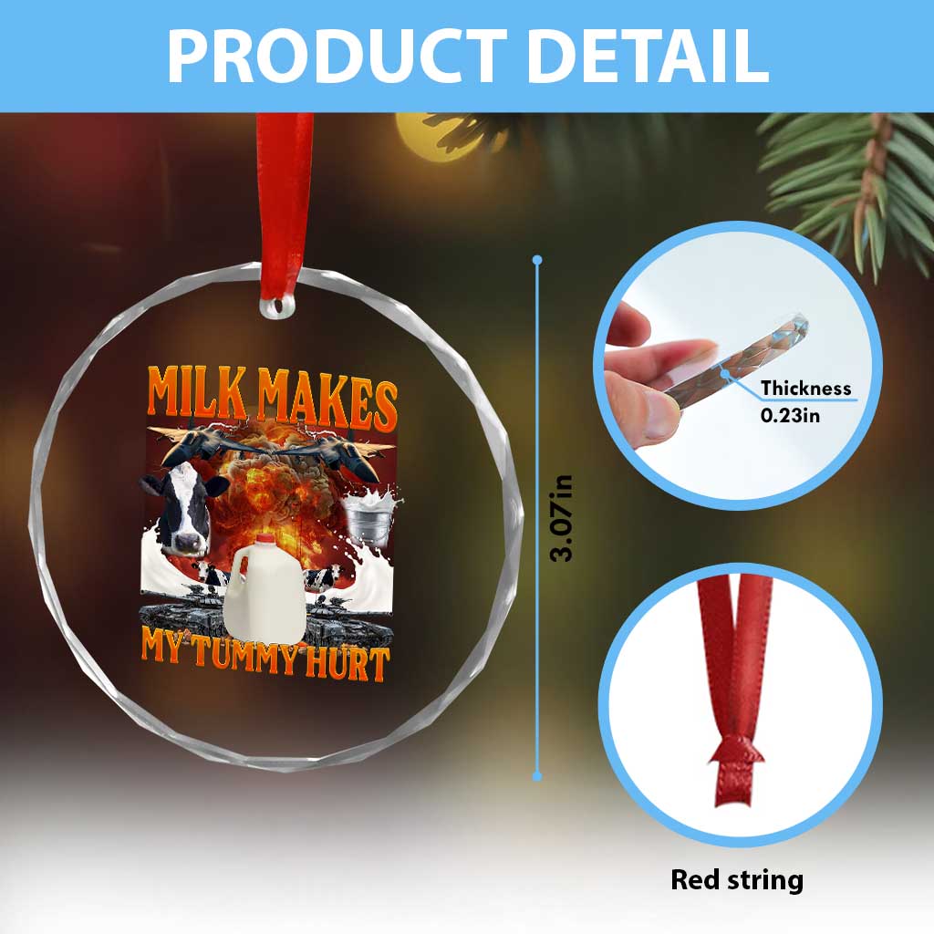 Lactose Intolerant Meme Crystal Glass Ornament Milk Makes My Tummy Hurt Vintage Bootleg Graphic TS10 Print Your Wear