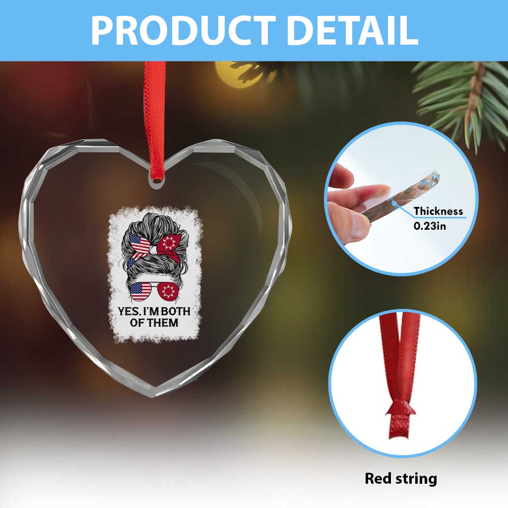 Lakota And American Pride Heart Crystal Glass Ornament Im Both Of Them Oglala Native Heritage