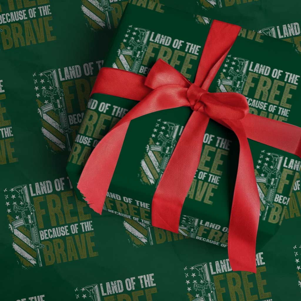 Land of the Free Because of the Brave Wrapping Paper Roll Gun American Flag TS10 Green Print Your Wear