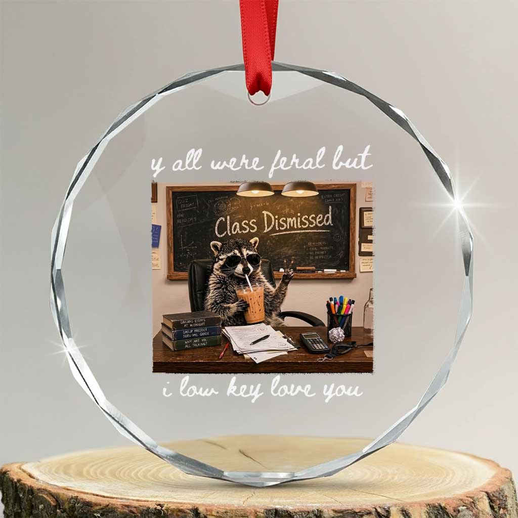 Last Day of School Teacher Feral Raccoon Crystal Glass Ornament Funny End of Year Summer Break Gift TS14 Transparent Glass 3'' Circle Print Your Wear