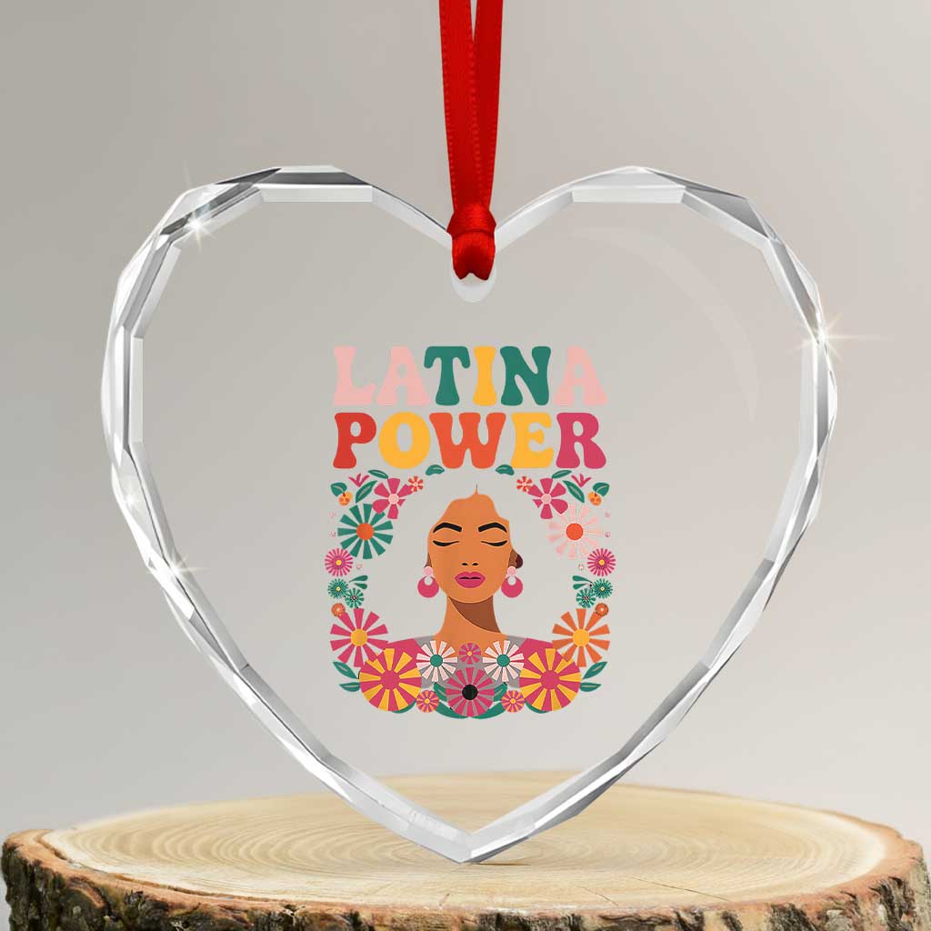 Latina Power Heart Crystal Glass Ornament Floral Hispanic Heritage TS02 Transparent Glass 3'' Heart Print Your Wear