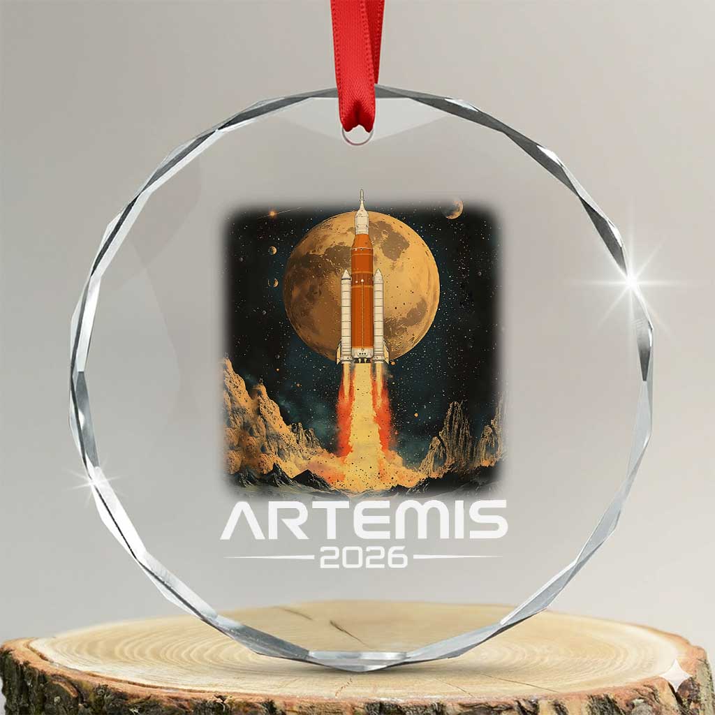 Launch To The Moon Mission Crystal Glass Ornament TS10 Transparent Glass 3'' Circle Print Your Wear