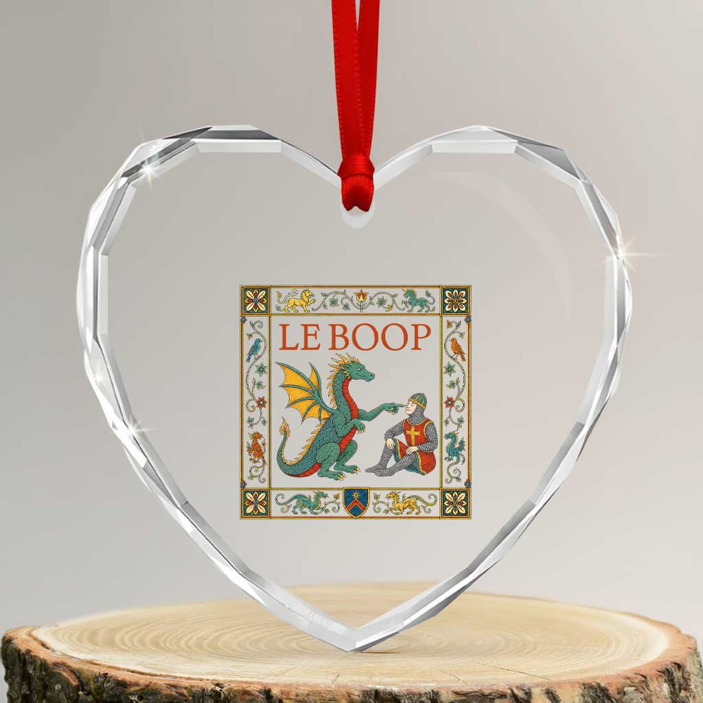 Le Boop Knight Dragon Renaissance Fair Medieval Humor Heart Crystal Glass Ornament TS12 Transparent Glass 3'' Heart Print Your Wear