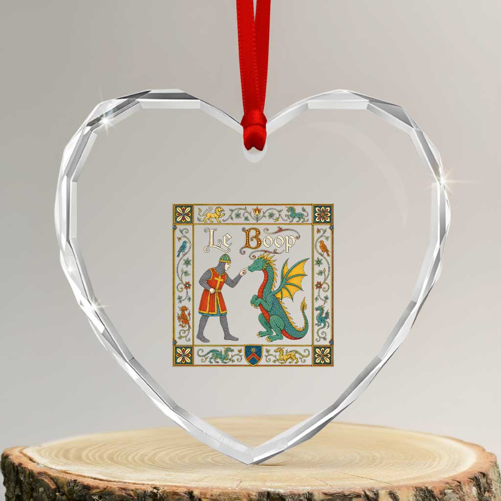Le Boop Medieval Knight Dragon Fantasy Book Lover Humor Heart Crystal Glass Ornament TS14 Transparent Glass 3'' Heart Print Your Wear
