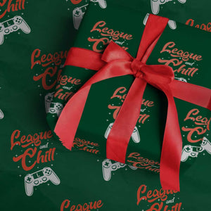 League And Chill Wrapping Paper Roll Funny Gaming Quote Gift For Gamer TS12 Green Print Your Wear