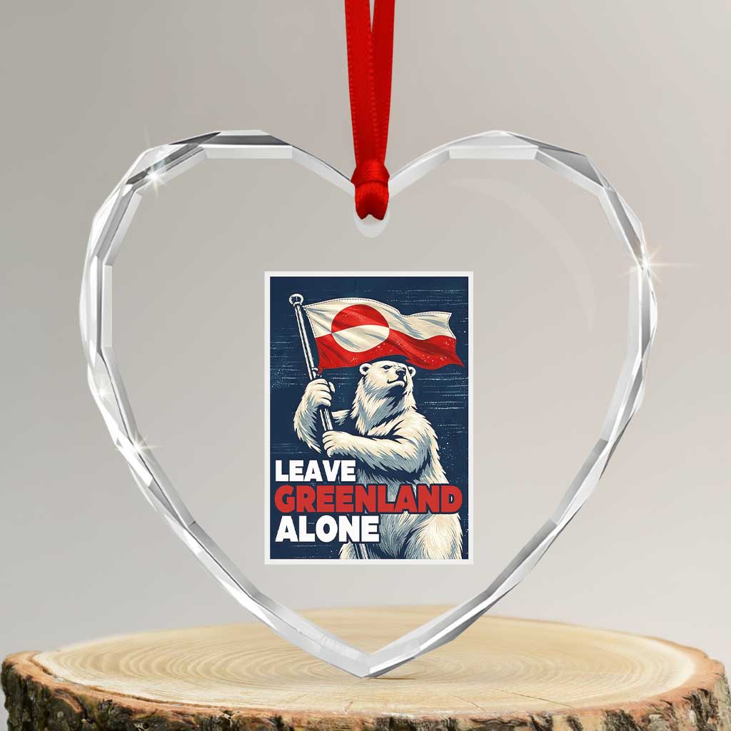 Leave Greenland Alone Vintage Poster Graphic Heart Crystal Glass Ornament Retro Polar Bear Waving Flag Patriot TS02 Transparent Glass 3'' Heart Print Your Wear