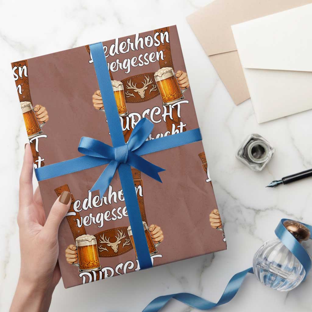 Lederhosen Forgotten Oktoberfest Wrapping Paper Roll Durscht Mitbracht Funny Beer Drinking TS02 Mocha Print Your Wear