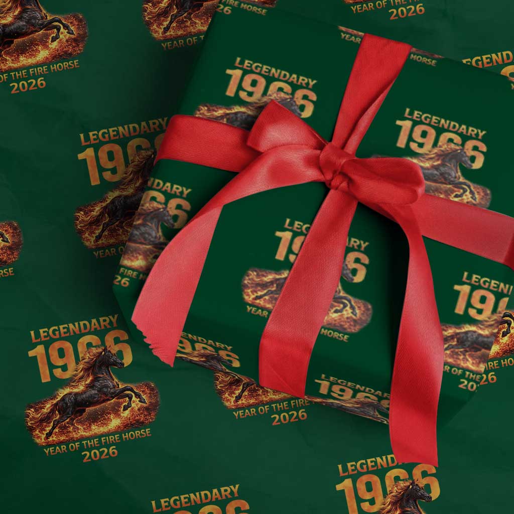 Legendary 1966 Year of the Fire Horse Wrapping Paper Roll Fiery 2026 Zodiac Birthday Gift TS02 Green Print Your Wear