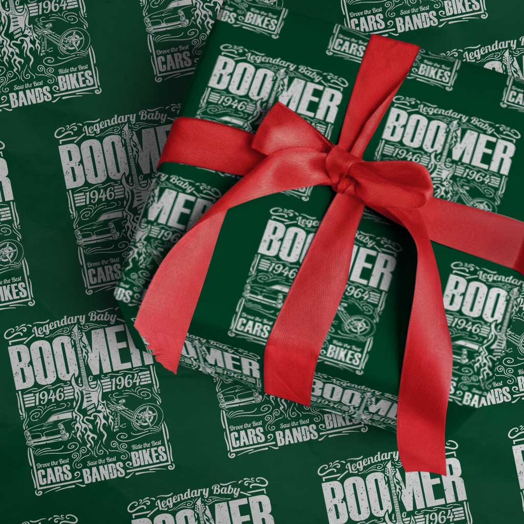 Legendary Baby Boomer Generation 1946 to 1964 Wrapping Paper Roll Vintage Rocker Classic Cars And Bikes Graphic TS02 Green Print Your Wear