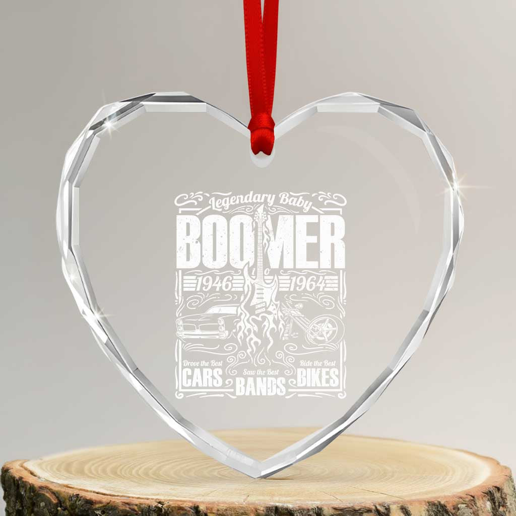Legendary Baby Boomer Generation 1946 to 1964 Heart Crystal Glass Ornament Vintage Rocker Classic Cars And Bikes Graphic TS02 Transparent Glass 3'' Heart Print Your Wear