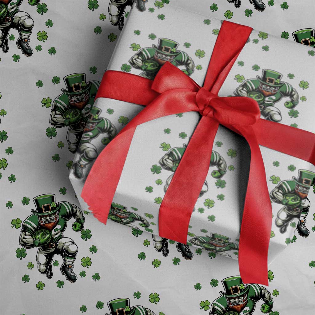 Leprechaun Football Dabbing Pose Wrapping Paper Roll Lucky Irish Gift TS12 White Print Your Wear