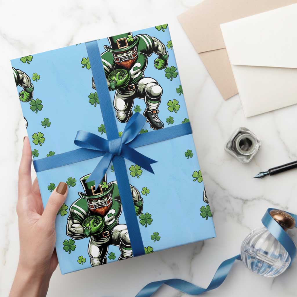 Leprechaun Football Dabbing Pose Wrapping Paper Roll Lucky Irish Gift TS12 Light Blue Print Your Wear