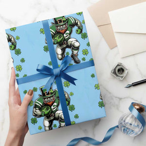 Leprechaun Football Dabbing Pose Wrapping Paper Roll Lucky Irish Gift TS12 Light Blue Print Your Wear