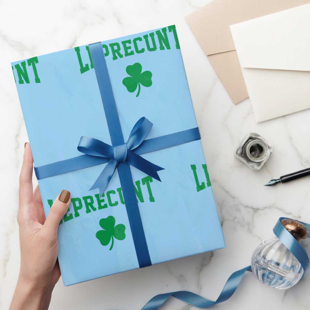Leprecunt Bold Shamrock Graphic Wrapping Paper Roll Funny Irish St Patricks Day Party Adult Humor TS02 Light Blue Print Your Wear
