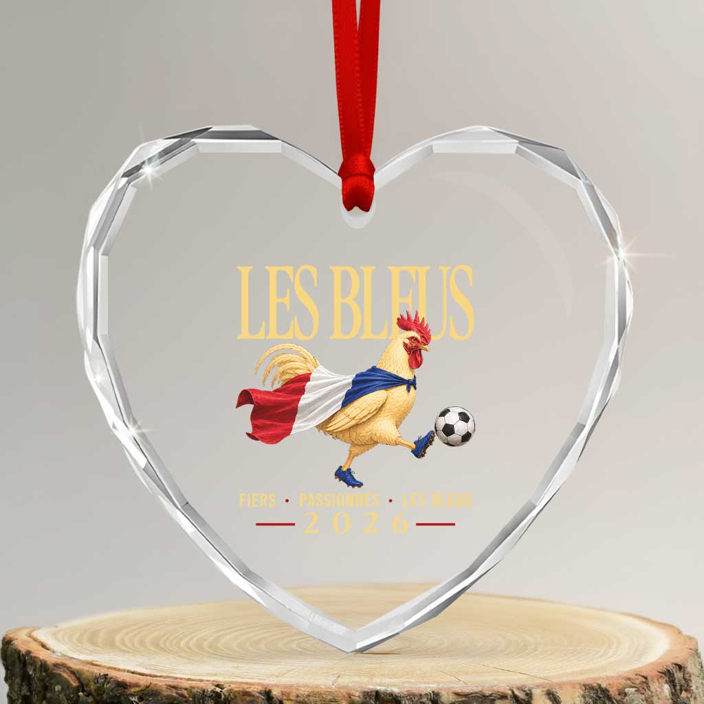 Les Bleus 2026 France Soccer Heart Crystal Glass Ornament Rooster Wearing French Flag Patriotic Football Fan Graphic TS10 Transparent Glass 3'' Heart Print Your Wear