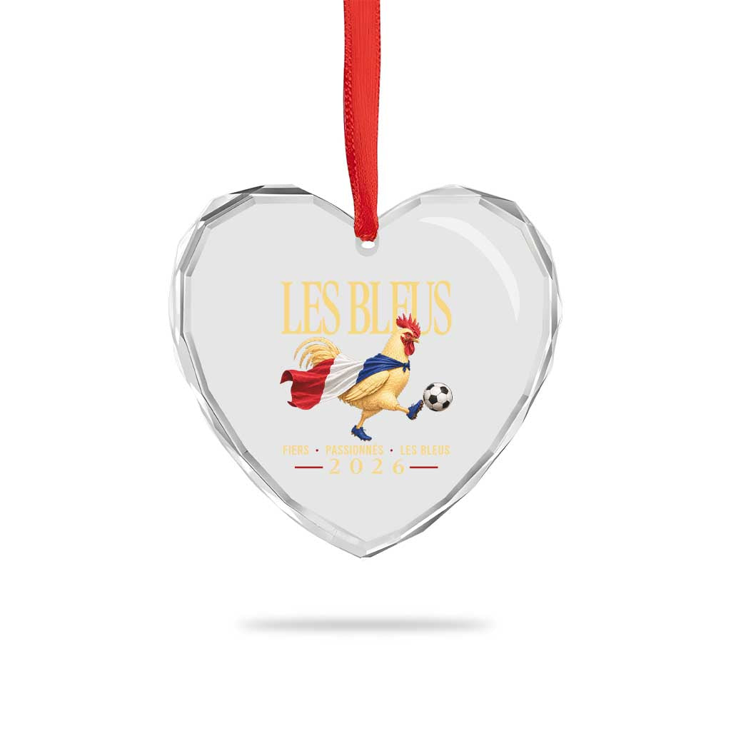 Les Bleus 2026 France Soccer Heart Crystal Glass Ornament Rooster Wearing French Flag Patriotic Football Fan Graphic TS10 Print Your Wear