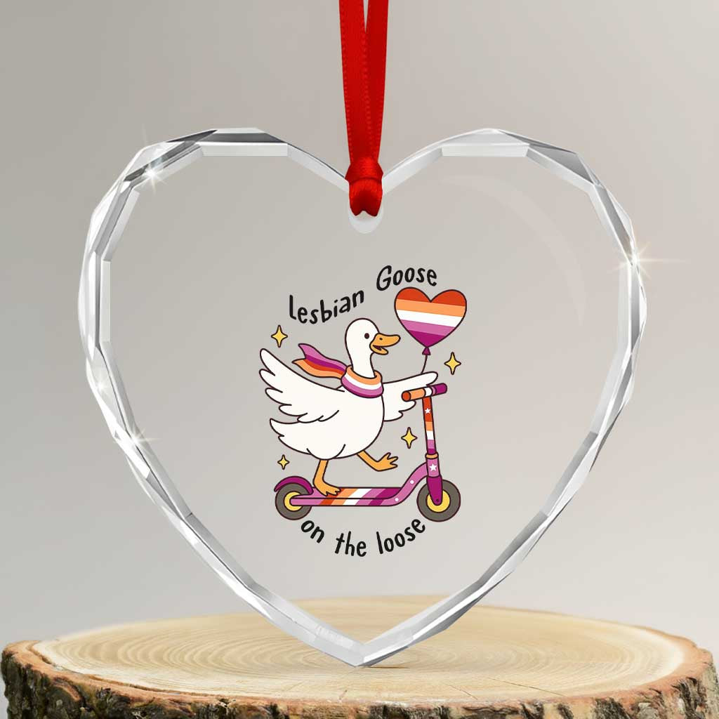 Lesbian Goose On The Loose Heart Crystal Glass Ornament Funny LGBTQ Animal Pride Gift TS12 Transparent Glass 3'' Heart Print Your Wear