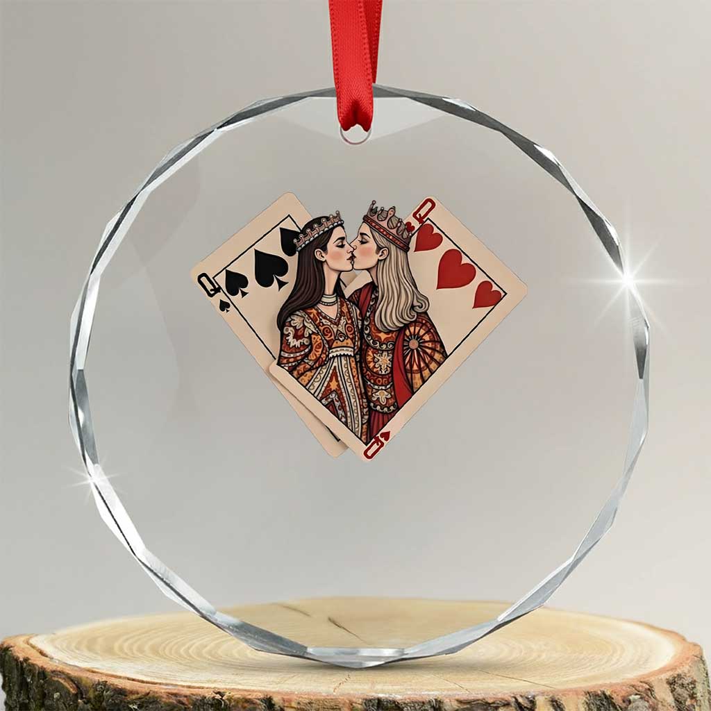 Lesbian Pride Crystal Glass Ornament Vintage Kissing Cards Sapphic Art TS10 Transparent Glass 3'' Circle Print Your Wear