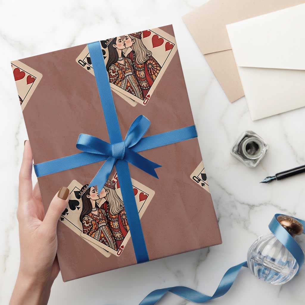 Lesbian Pride Wrapping Paper Roll Vintage Kissing Cards Sapphic Art TS10 Mocha Print Your Wear