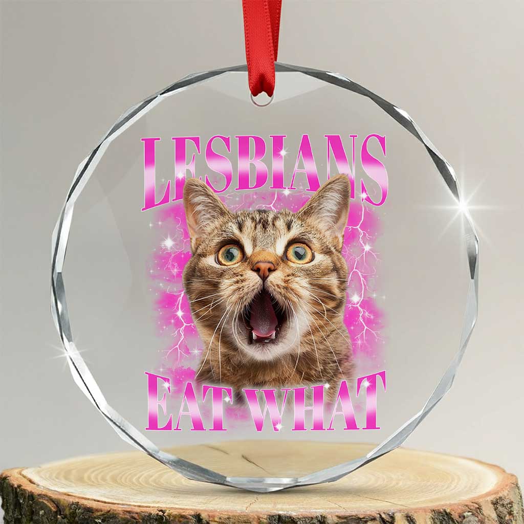 Lesbians Eat What Crystal Glass Ornament Funny Cat Gay Pride LGBTQ Pun TS10 Transparent Glass 3'' Circle Print Your Wear
