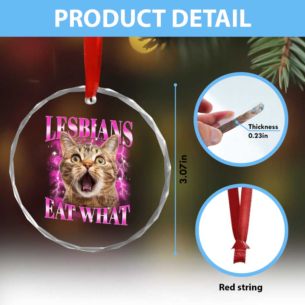 Lesbians Eat What Crystal Glass Ornament Funny Cat Gay Pride LGBTQ Pun TS10 Print Your Wear
