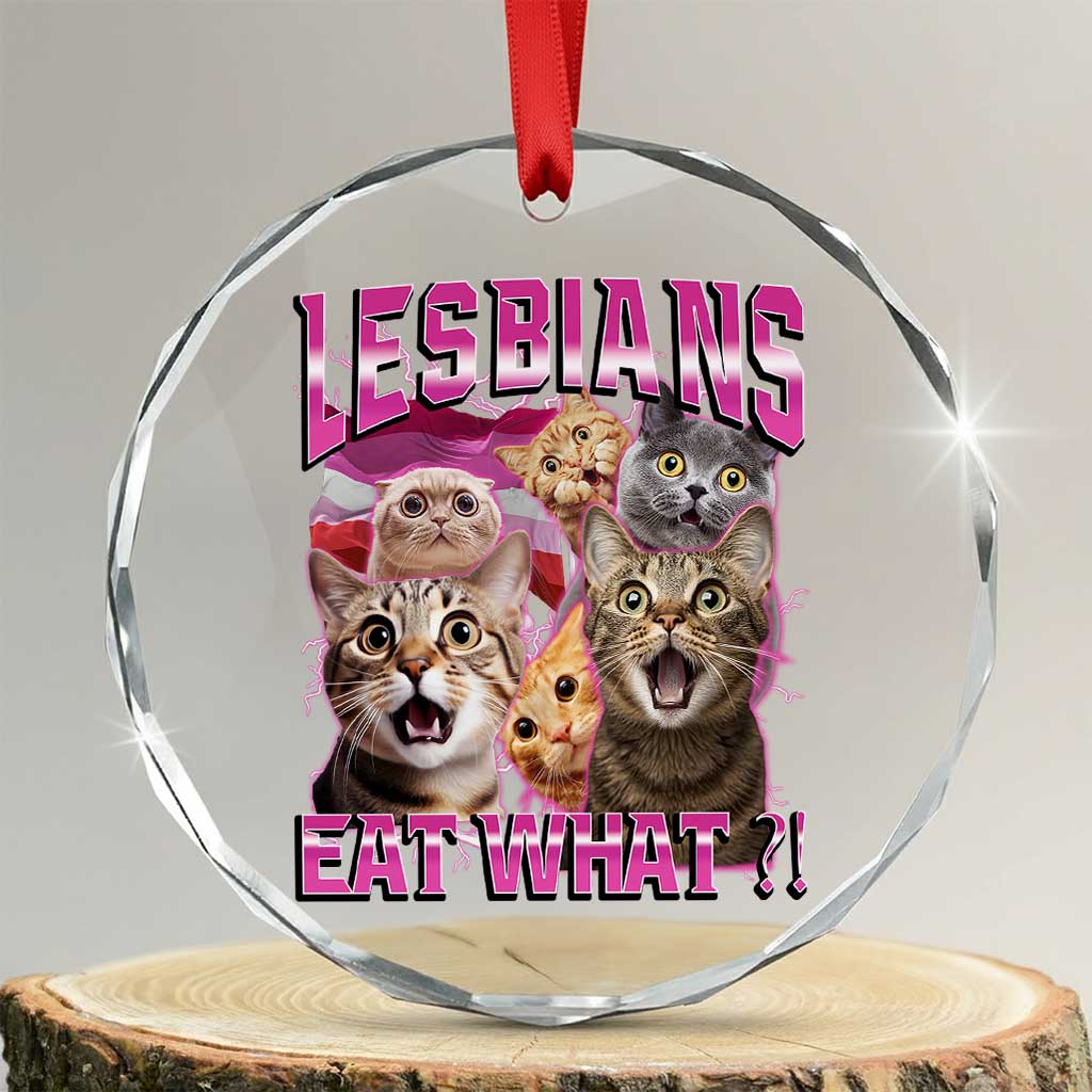 Lesbians Eat What Crystal Glass Ornament Funny LGBTQ+ Pride Cats Meme Feline Lover Bootleg TS02 Transparent Glass 3'' Circle Print Your Wear