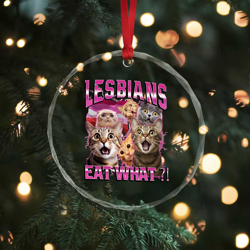Lesbians Eat What Crystal Glass Ornament Funny LGBTQ+ Pride Cats Meme Feline Lover Bootleg TS02 Print Your Wear