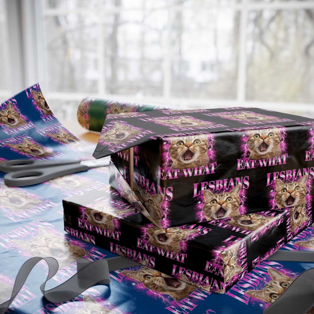 Lesbians Eat What Wrapping Paper Roll Funny Cat Gay Pride LGBTQ Pun TS10 Black Print Your Wear